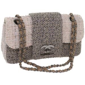 Chanel Tweed Classic Flap With Chain Clutch Gray